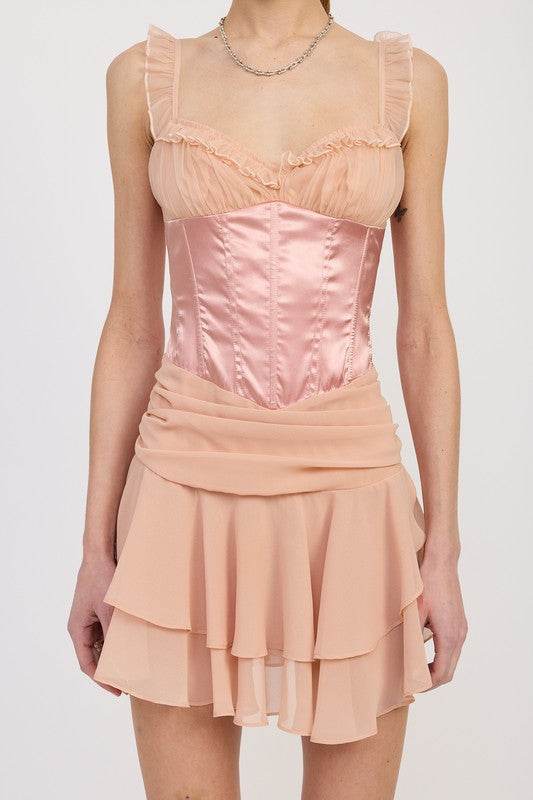 CONTRASTED MINI CORSET DRESS WITH RUFFLE DETAIL - Shop Style & More | Fresh Looks, Everyday Deals & Free Shipping
