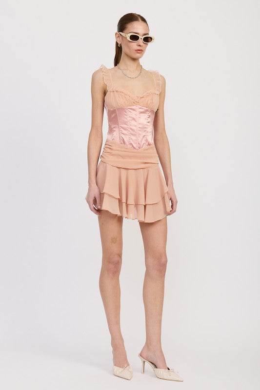 CONTRASTED MINI CORSET DRESS WITH RUFFLE DETAIL - Shop Style & More | Fresh Looks, Everyday Deals & Free Shipping
