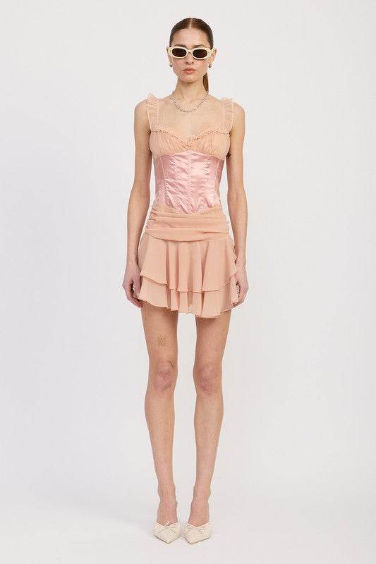 CONTRASTED MINI CORSET DRESS WITH RUFFLE DETAIL - Shop Style & More | Fresh Looks, Everyday Deals & Free Shipping
