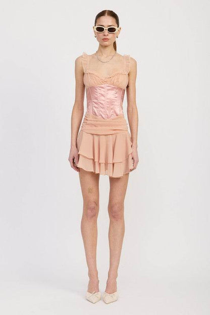 CONTRASTED MINI CORSET DRESS WITH RUFFLE DETAIL - Shop Style & More | Fresh Looks, Everyday Deals & Free Shipping