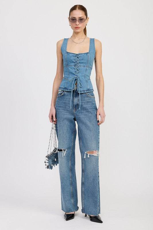 DENIM LACE UP BUSTIER TOP - Shop Style & More | Fresh Looks, Everyday Deals & Free Shipping
