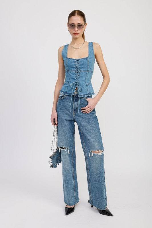 DENIM LACE UP BUSTIER TOP - Shop Style & More | Fresh Looks, Everyday Deals & Free Shipping