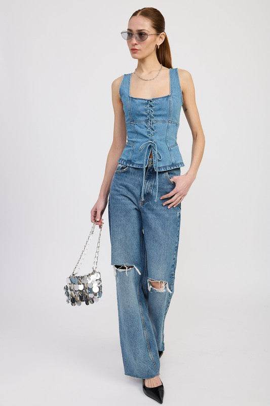 DENIM LACE UP BUSTIER TOP - Shop Style & More | Fresh Looks, Everyday Deals & Free Shipping