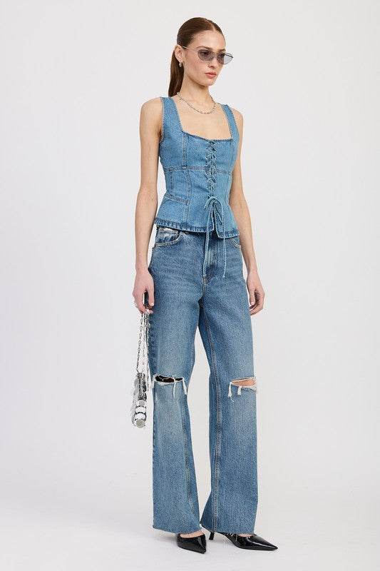 DENIM LACE UP BUSTIER TOP - Shop Style & More | Fresh Looks, Everyday Deals & Free Shipping