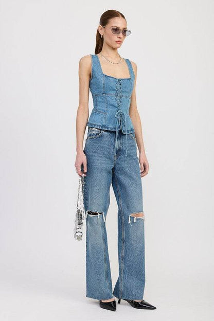 DENIM LACE UP BUSTIER TOP - Shop Style & More | Fresh Looks, Everyday Deals & Free Shipping