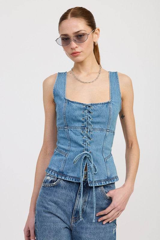 DENIM LACE UP BUSTIER TOP - Shop Style & More | Fresh Looks, Everyday Deals & Free Shipping