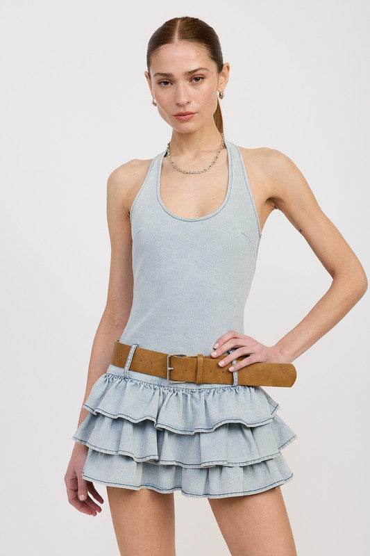 TIERED MINI DRESS WITH HALTER NECK AND BELT - Shop Style & More | Fresh Looks, Everyday Deals & Free Shipping