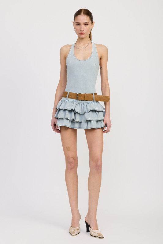 TIERED MINI DRESS WITH HALTER NECK AND BELT - Shop Style & More | Fresh Looks, Everyday Deals & Free Shipping