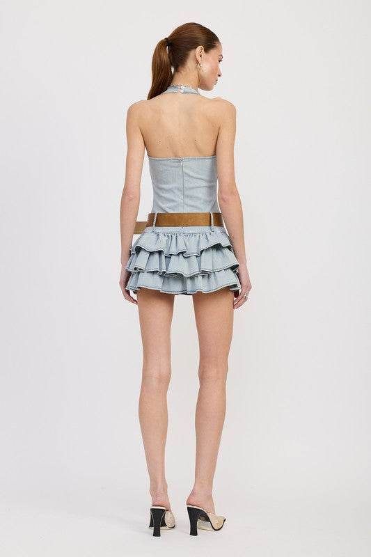 TIERED MINI DRESS WITH HALTER NECK AND BELT - Shop Style & More | Fresh Looks, Everyday Deals & Free Shipping