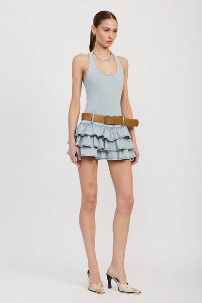TIERED MINI DRESS WITH HALTER NECK AND BELT - Shop Style & More | Fresh Looks, Everyday Deals & Free Shipping