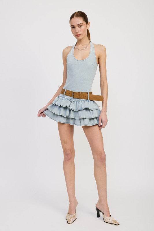 TIERED MINI DRESS WITH HALTER NECK AND BELT - Shop Style & More | Fresh Looks, Everyday Deals & Free Shipping