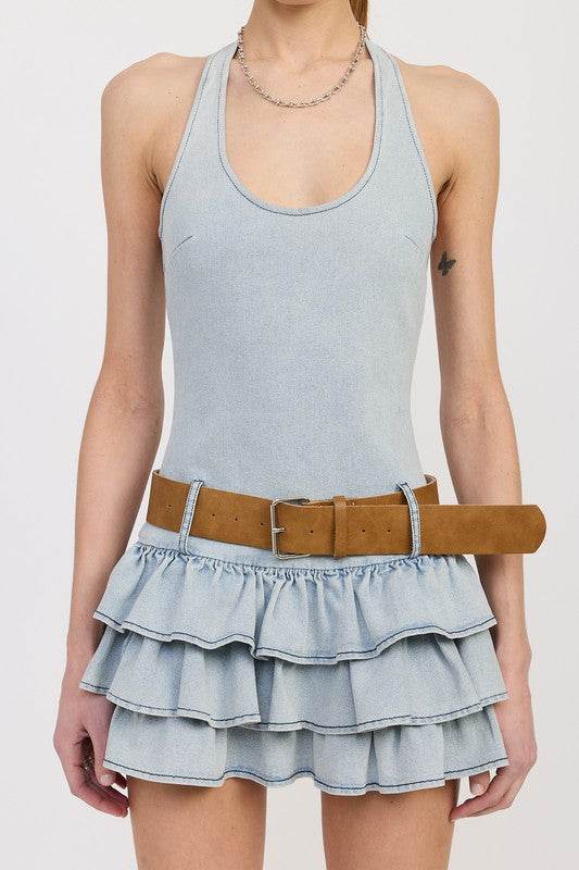TIERED MINI DRESS WITH HALTER NECK AND BELT - Shop Style & More | Fresh Looks, Everyday Deals & Free Shipping