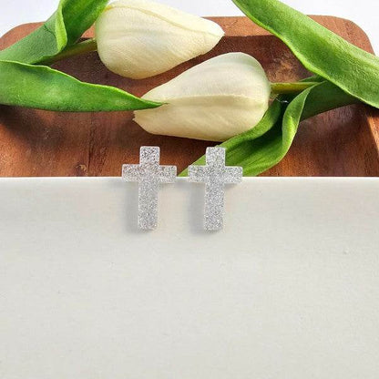 Cross Studs - Silver Glitter - Shop Style & More | Fresh Looks, Everyday Deals & Free Shipping