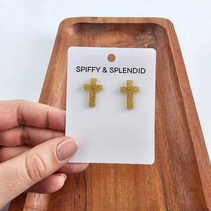 Cross Studs - Gold Glitter - Shop Style & More | Fresh Looks, Everyday Deals & Free Shipping
