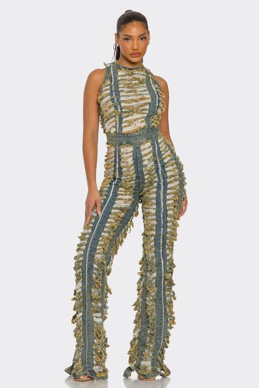 Raw Edge Frayed Denim Jumpsuit - Shop Style & More | Fresh Looks, Everyday Deals & Free Shipping
