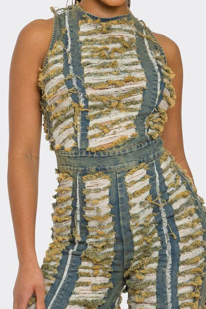 Raw Edge Frayed Denim Jumpsuit - Shop Style & More | Fresh Looks, Everyday Deals & Free Shipping