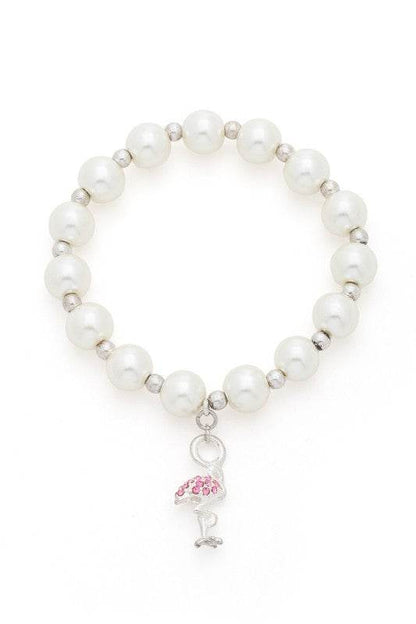 Flamingo Charm Pearl Stretch Bracelet - Shop Style & More | Fresh Looks, Everyday Deals & Free Shipping