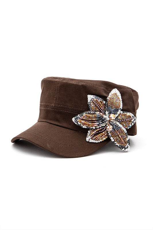 Beaded 3D Flower Statement Cadet Hat - Shop Style & More | Fresh Looks, Everyday Deals & Free Shipping