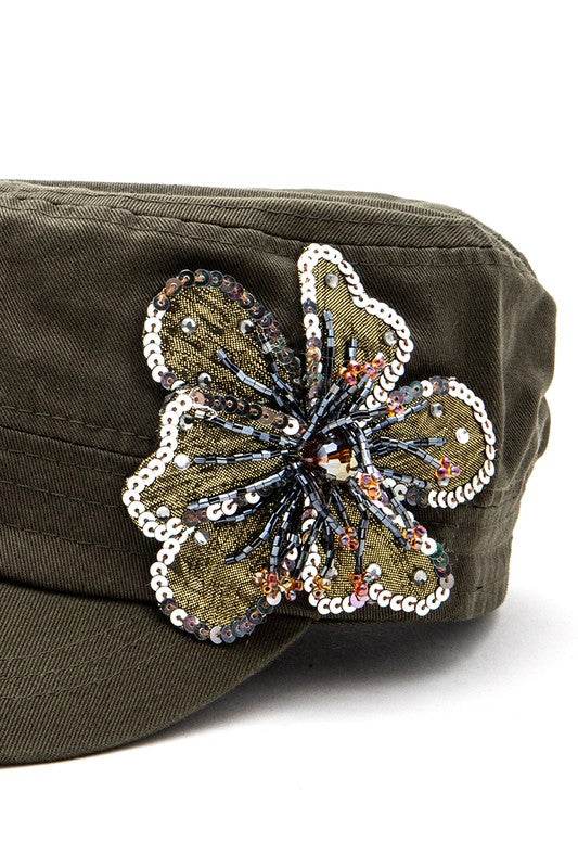 Sequins Beaded 3D Flower Statement Cadet Hat - Shop Style & More | Fresh Looks, Everyday Deals & Free Shipping