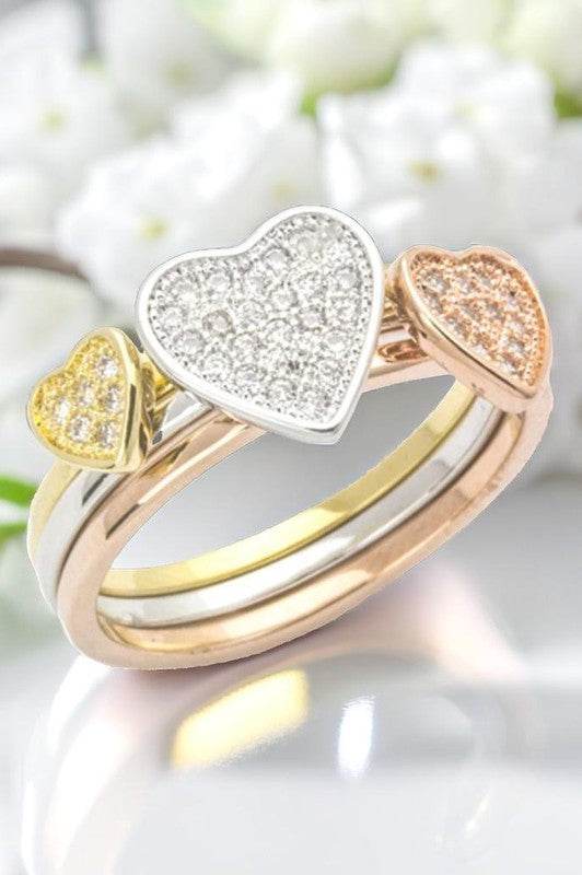 3 Tone CZ Heart Triple Ring - Shop Style & More | Fresh Looks, Everyday Deals & Free Shipping