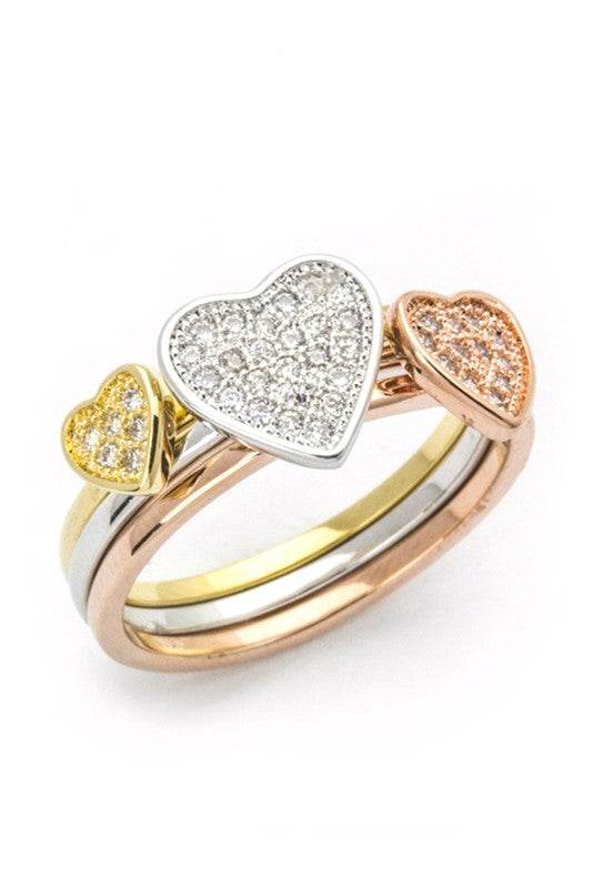 3 Tone CZ Heart Triple Ring - Shop Style & More | Fresh Looks, Everyday Deals & Free Shipping