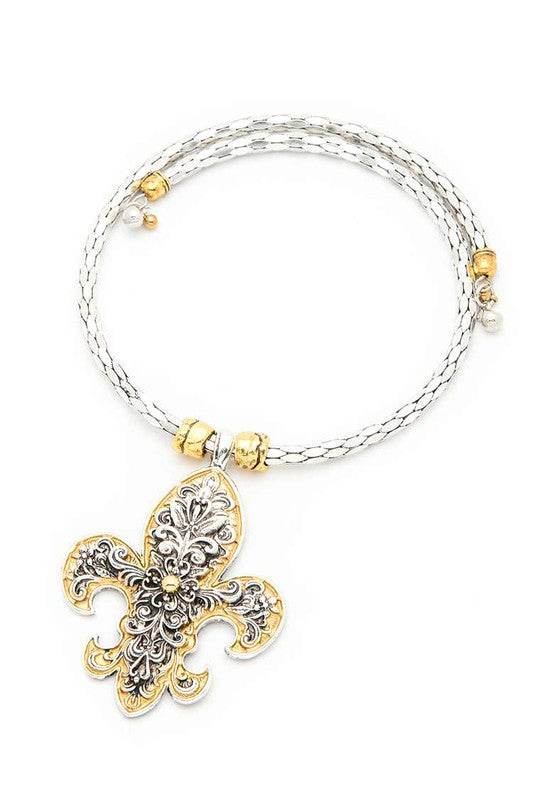 2 Tone Fleur De Lis Pendant Collar Necklace - Shop Style & More | Fresh Looks, Everyday Deals & Free Shipping