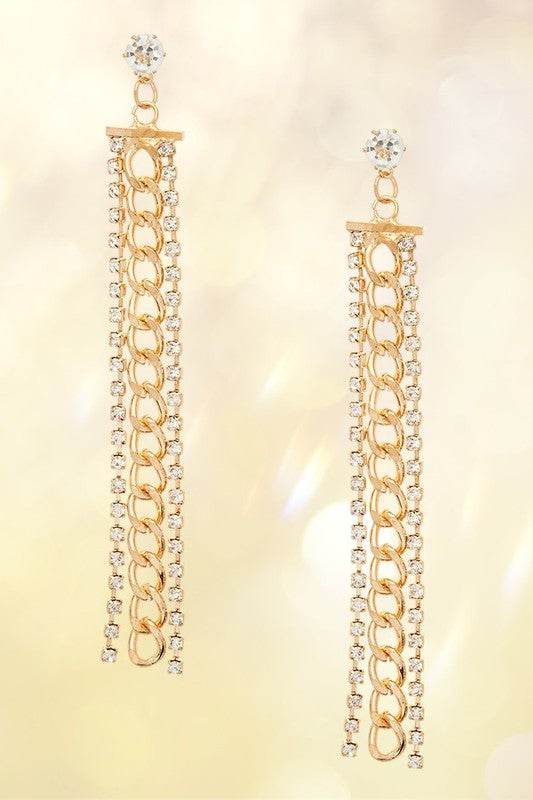 Rhinestone Chain Long Drop Earrings - Shop Style & More | Fresh Looks, Everyday Deals & Free Shipping