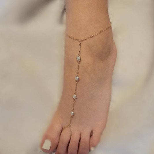 Gold Pearl Anklet Toe Ring Barefoot Sandal Anklet - Shop Style & More | Fresh Looks, Everyday Deals & Free Shipping
