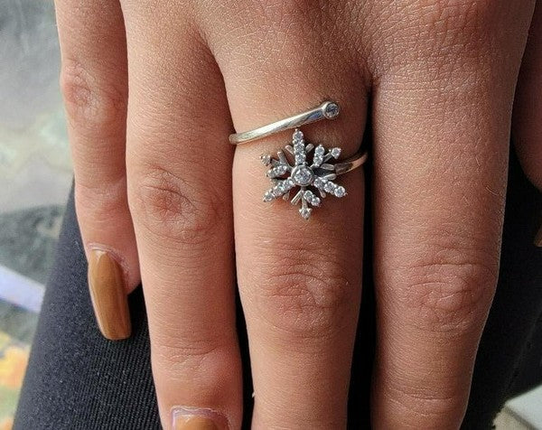 .925 Sterling Silver CZ Snowflake Adjustable Ring As Shown One Size Jewelry - Rings