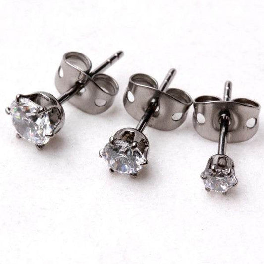Pair of Titanium Clear Round CZ Stud Earrings - Shop Style & More | Fresh Looks, Everyday Deals & Free Shipping