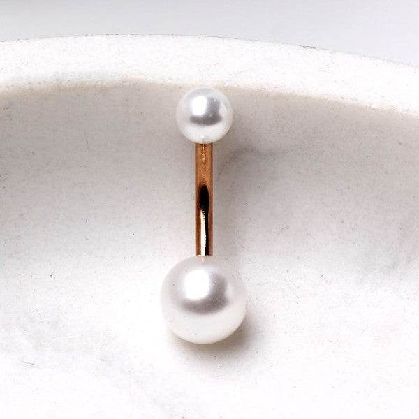Rose Gold Plated Navel Ring with White Faux Pearls - Shop Style & More | Fresh Looks, Everyday Deals & Free Shipping