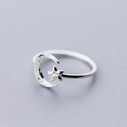 Moon and Star Sterling Silver Adjustable Ring - Shop Style & More | Fresh Looks, Everyday Deals & Free Shipping