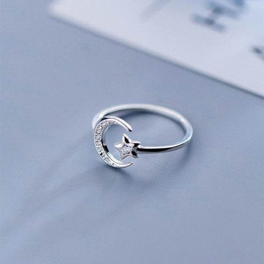Moon and Star Sterling Silver Adjustable Ring - Shop Style & More | Fresh Looks, Everyday Deals & Free Shipping