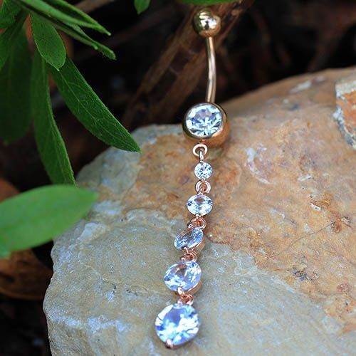 Rose Gold Plated Cascading CZ Dangle Navel Ring - Shop Style & More | Fresh Looks, Everyday Deals & Free Shipping