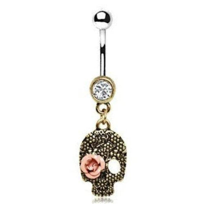 Pink Rose Skull Dangle Navel Ring - Shop Style & More | Fresh Looks, Everyday Deals & Free Shipping