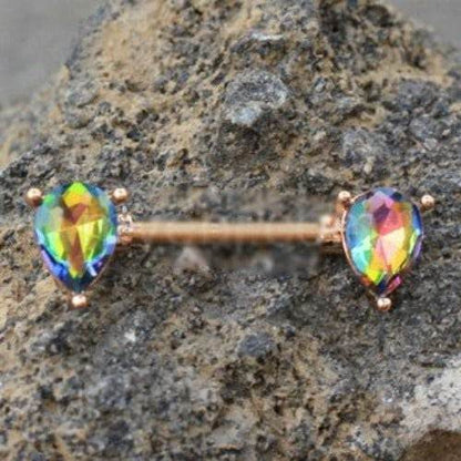 Rose Gold Tear Drop Vitrail Medium CZ Nipple Bar - Shop Style & More | Fresh Looks, Everyday Deals & Free Shipping
