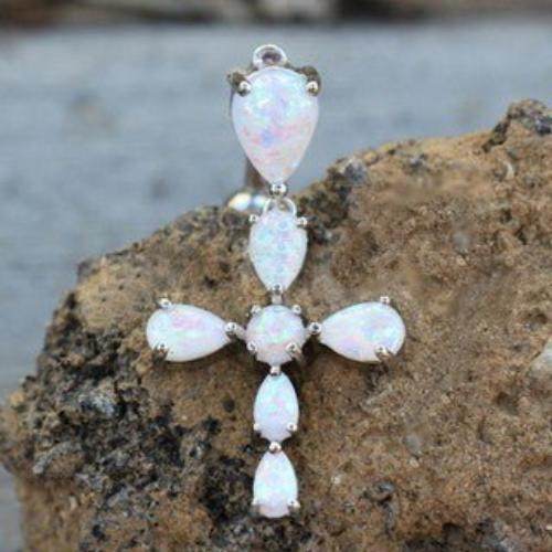 316L Stainless Steel White Synthetic Opal Cross - Shop Style & More | Fresh Looks, Everyday Deals & Free Shipping