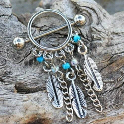 316L Surgical Steel Turquoise Beads Feather Dangle - Shop Style & More | Fresh Looks, Everyday Deals & Free Shipping