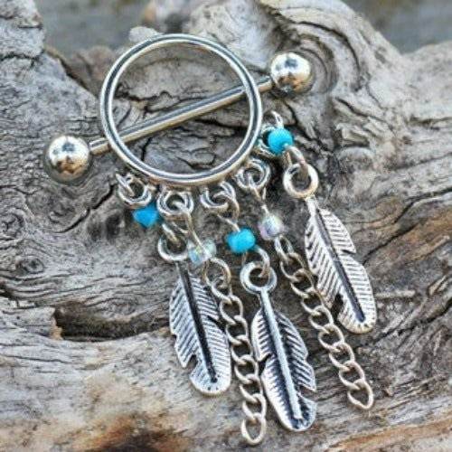 316L Surgical Steel Turquoise Beads Feather Dangle - Shop Style & More | Fresh Looks, Everyday Deals & Free Shipping