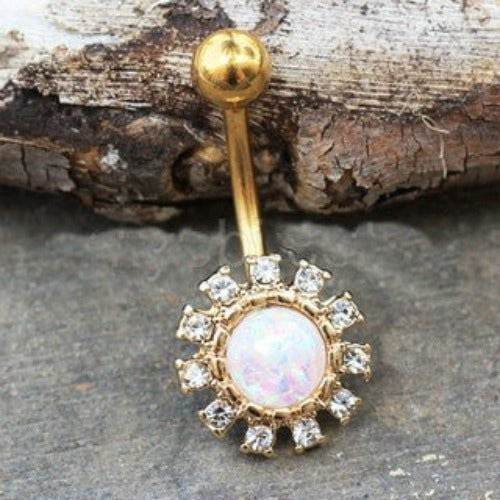 Gold Plated Dazzling Sun with Synthetic Opal Navel - Shop Style & More | Fresh Looks, Everyday Deals & Free Shipping