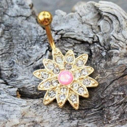 Gold Plated Gleaming Sunburst Flower Navel Ring - Shop Style & More | Fresh Looks, Everyday Deals & Free Shipping