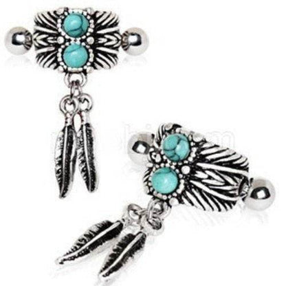 Turquoise & Feather Cartilage Cuff Earring - Shop Style & More | Fresh Looks, Everyday Deals & Free Shipping