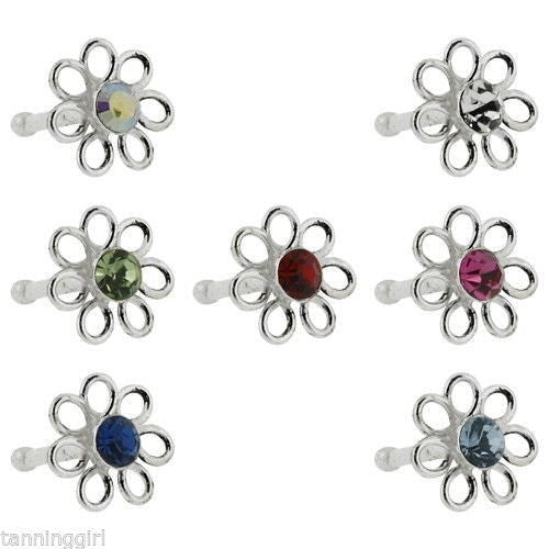 20 Gauge Nose Bone Sterling Silver Flower - 6 Jewelry - Body Jewelry