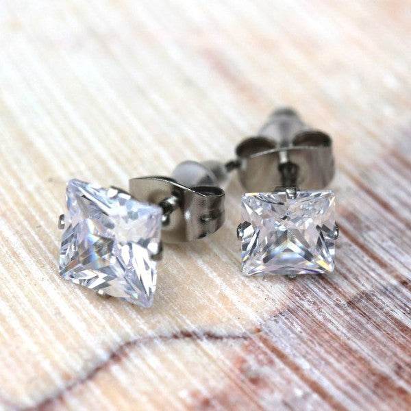 Pair of 316L Surgical Steel Clear Princess Cut CZ - Shop Style & More | Fresh Looks, Everyday Deals & Free Shipping