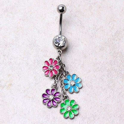 Navel Ring with Multi Color Daisy Dangle - Shop Style & More | Fresh Looks, Everyday Deals & Free Shipping