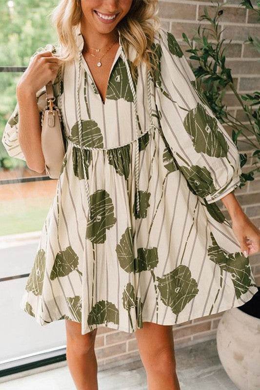 Floral Striped Print Piping Puff Sleeve Dress - Shop Style & More | Fresh Looks, Everyday Deals & Free Shipping