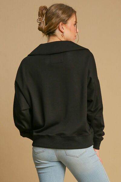 Umgee Johnny Collar Dropped Shoulder Sweatshirt - Shop Style & More | Fresh Looks, Everyday Deals & Free Shipping