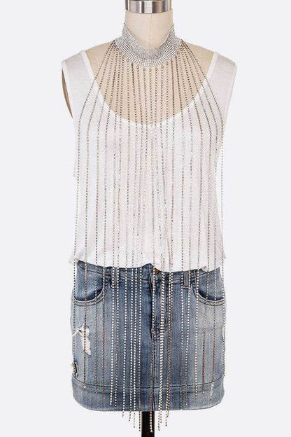 Extra Long Fringe Rhinestone Choker Necklace - Shop Style & More | Fresh Looks, Everyday Deals & Free Shipping