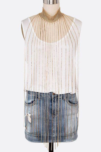 Extra Long Fringe Rhinestone Choker Necklace - Shop Style & More | Fresh Looks, Everyday Deals & Free Shipping