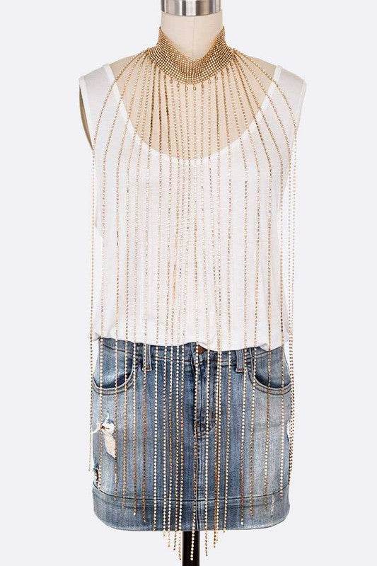 Extra Long Fringe Rhinestone Choker Necklace - Shop Style & More | Fresh Looks, Everyday Deals & Free Shipping